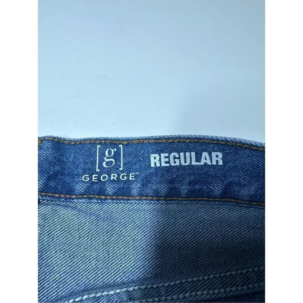 George Mens Regular Jeans Cropped Blue Denim Distressed 31X26 Frayed Hem Pockets